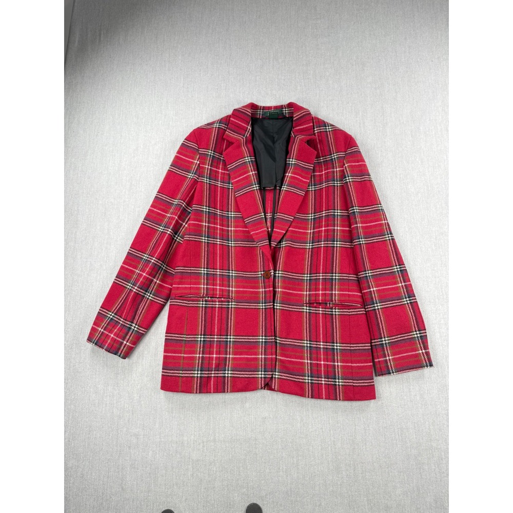 J.Crew Red Plaid Wool‎ Cashmere Blend Blazer Jacket Womens Red Green Tartan